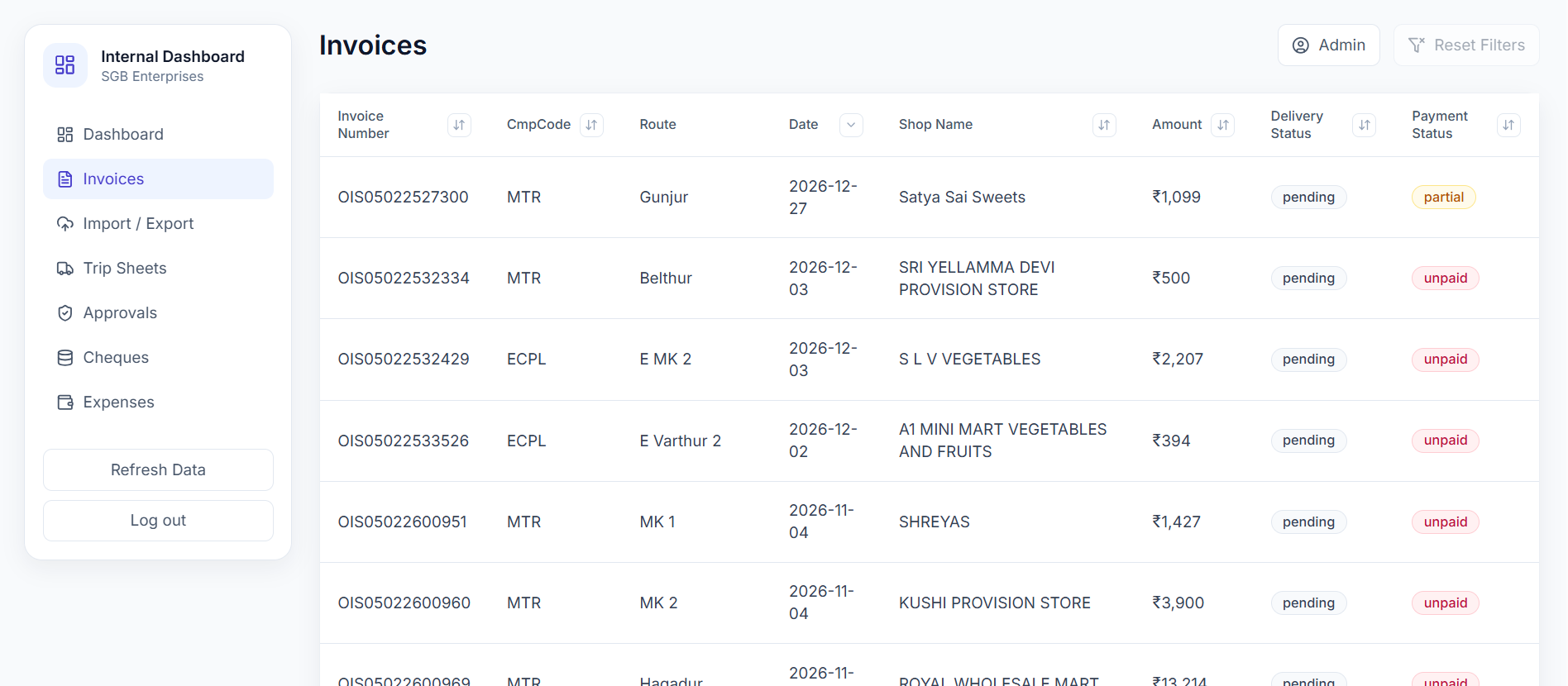 SGB Ledger interface — Internal Tools · Business Operations